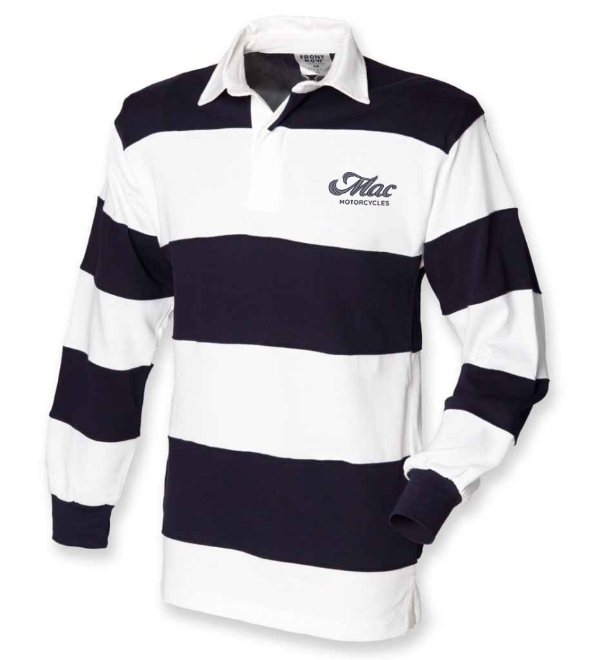 MAC MOTOCYCLES WHITE/NAVY STRIPED RUGBY SHIRT