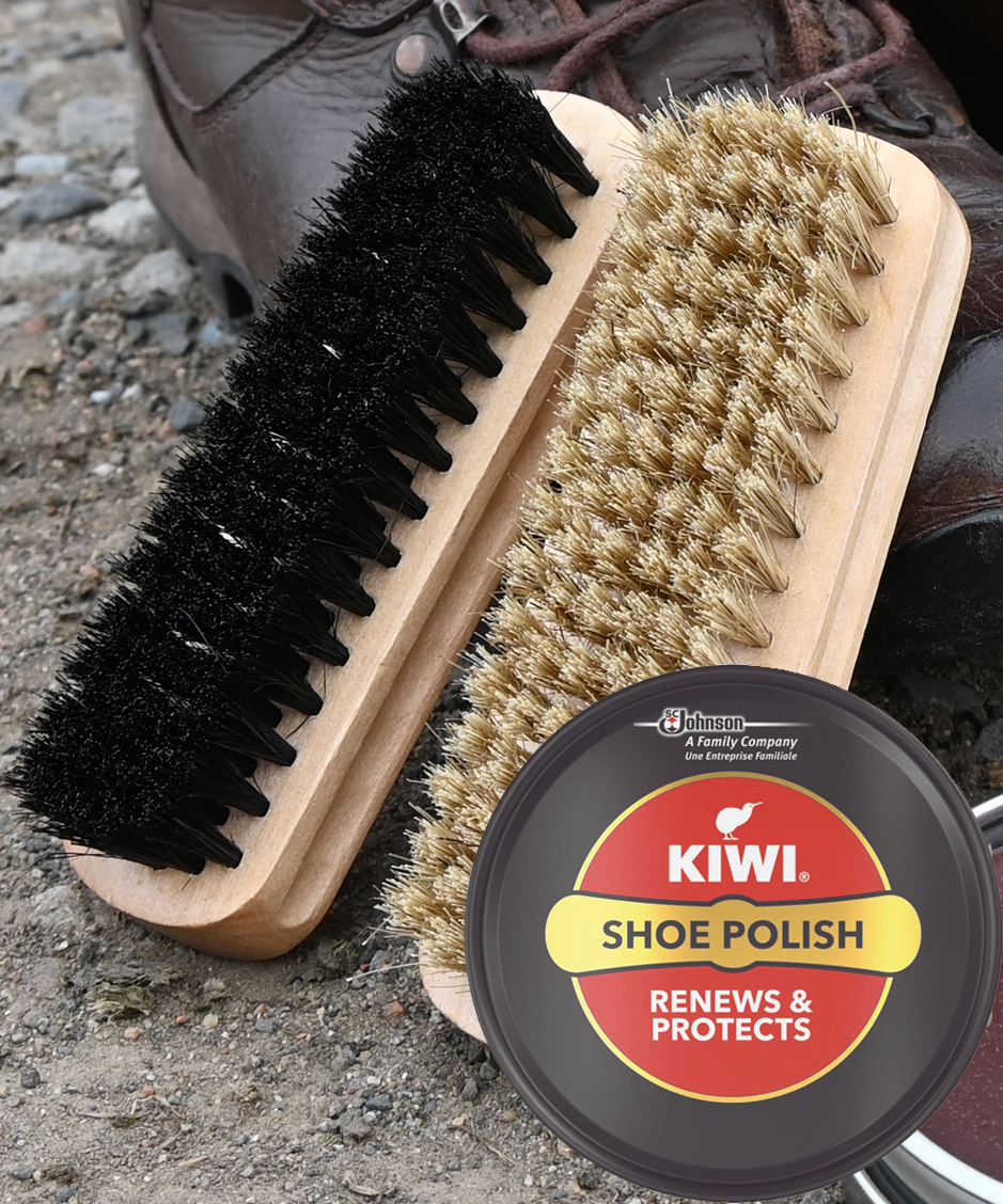 2 x Shoe Brush Set & Black Polish