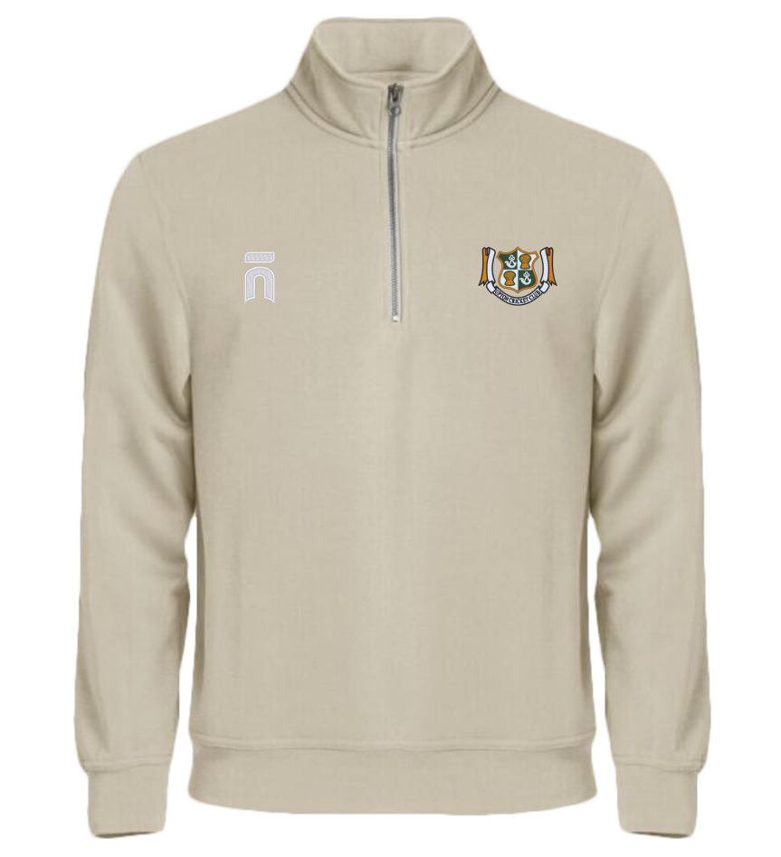 UPTON CRICKET CLUB LIGHT KHAKI 1/2 ZIP SWEATSHIRT